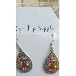 Colorful boho festival statement drop earrings red